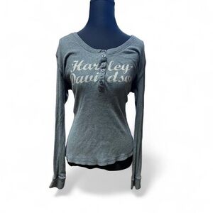 Y2k Harley Davidson thermal long sleeve top biker retro Henley grunge goth vtg